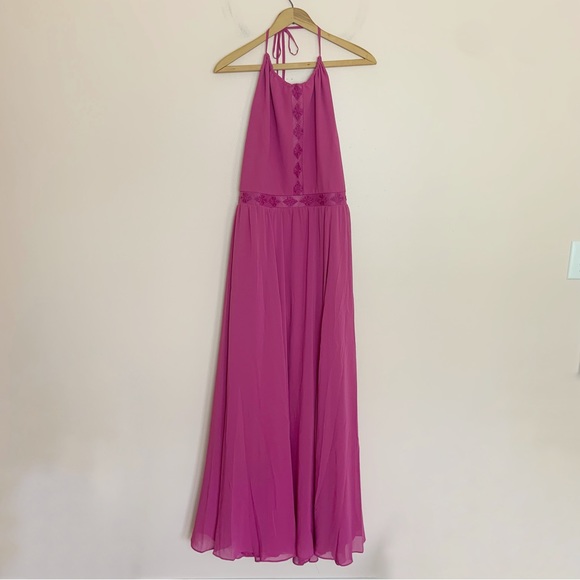 NWT New Dress the Population Odette Maxi Halter Neck Layered Dress in Hibiscus - Picture 2 of 5
